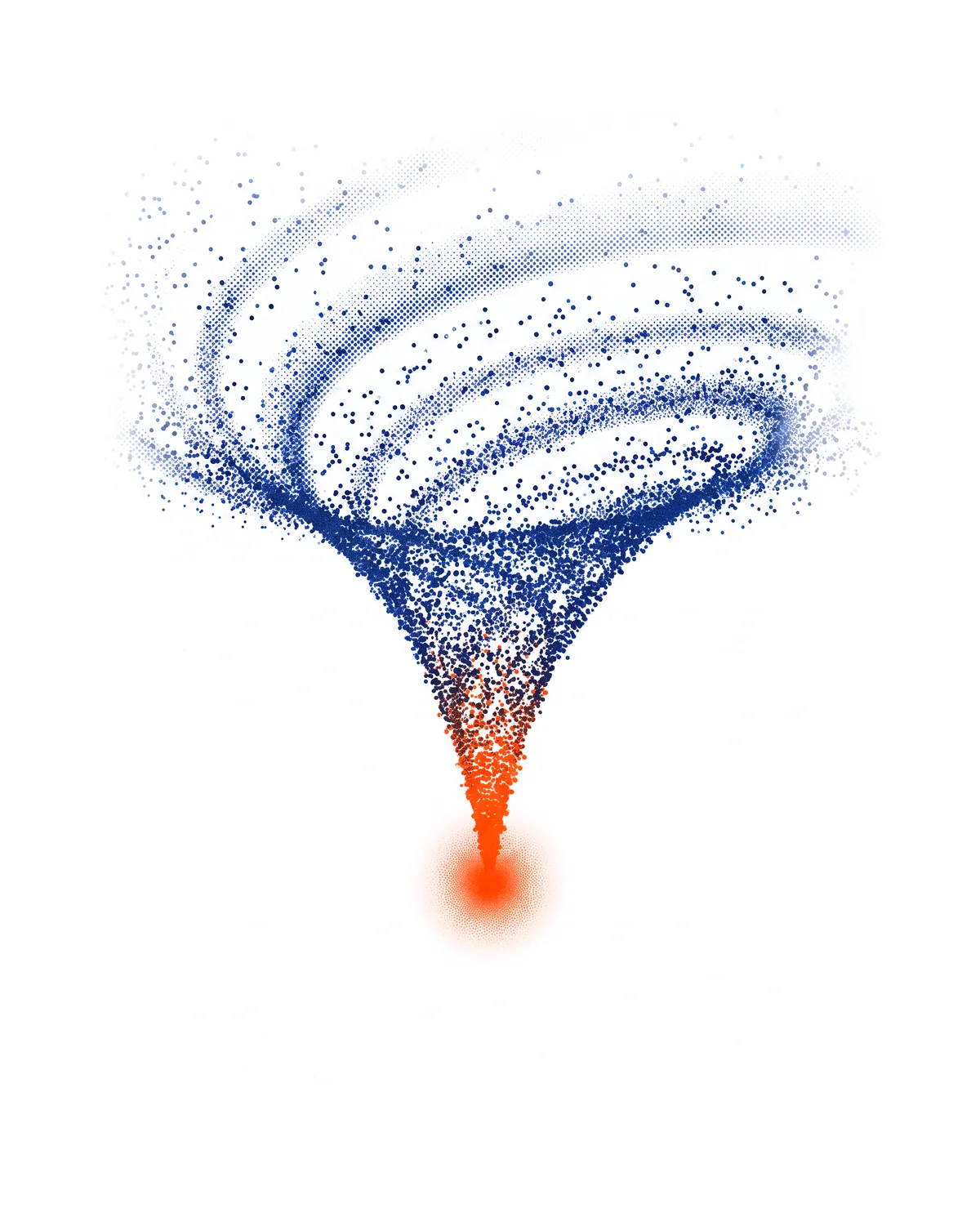 A cloud of particles narrowing into one bright orange point